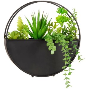 Planta artificial con soporte para pared, decoración de pared circular negra